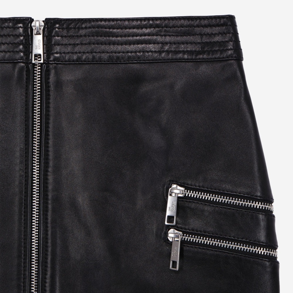 The Kooples Lambskin Leather Mini Skirt Black High Waist Zip Front Sz FR 2/US 6 - Picture 5 of 14